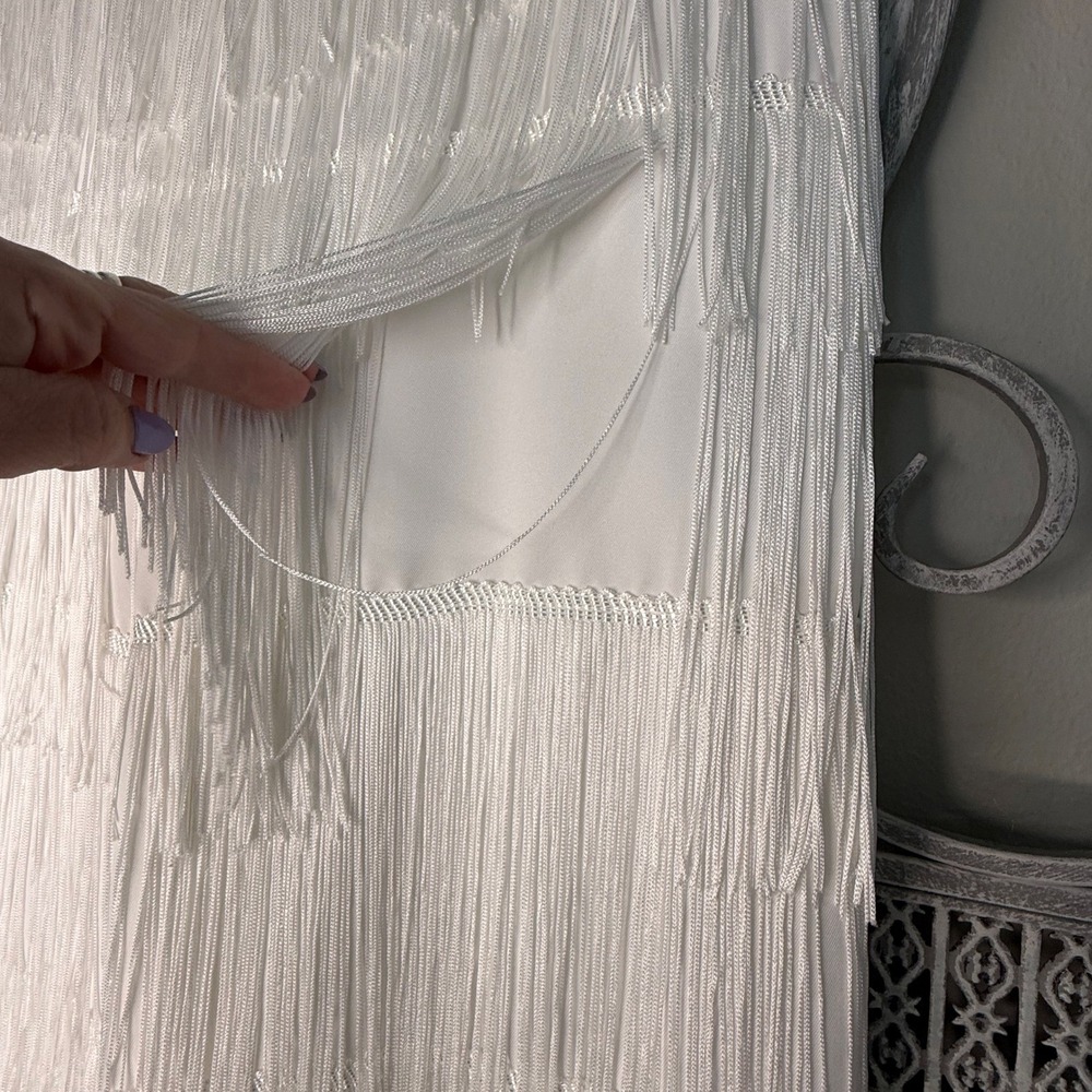 Ashro White Fringe 2 Piece Pant Set Mesh Top Wide Leg Pants Style Womens Size M - Picture 6 of 16